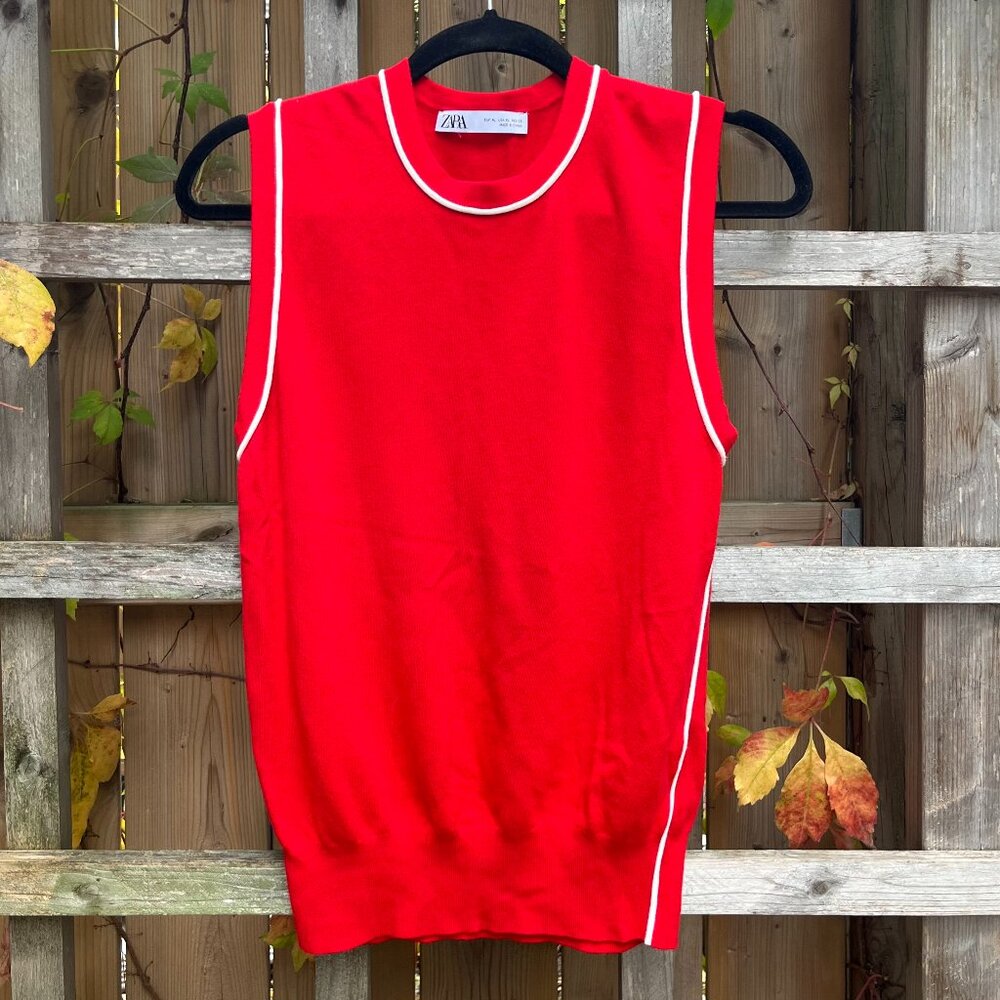 Zara Contrast Stitch Knit Tank Top Red Size XL